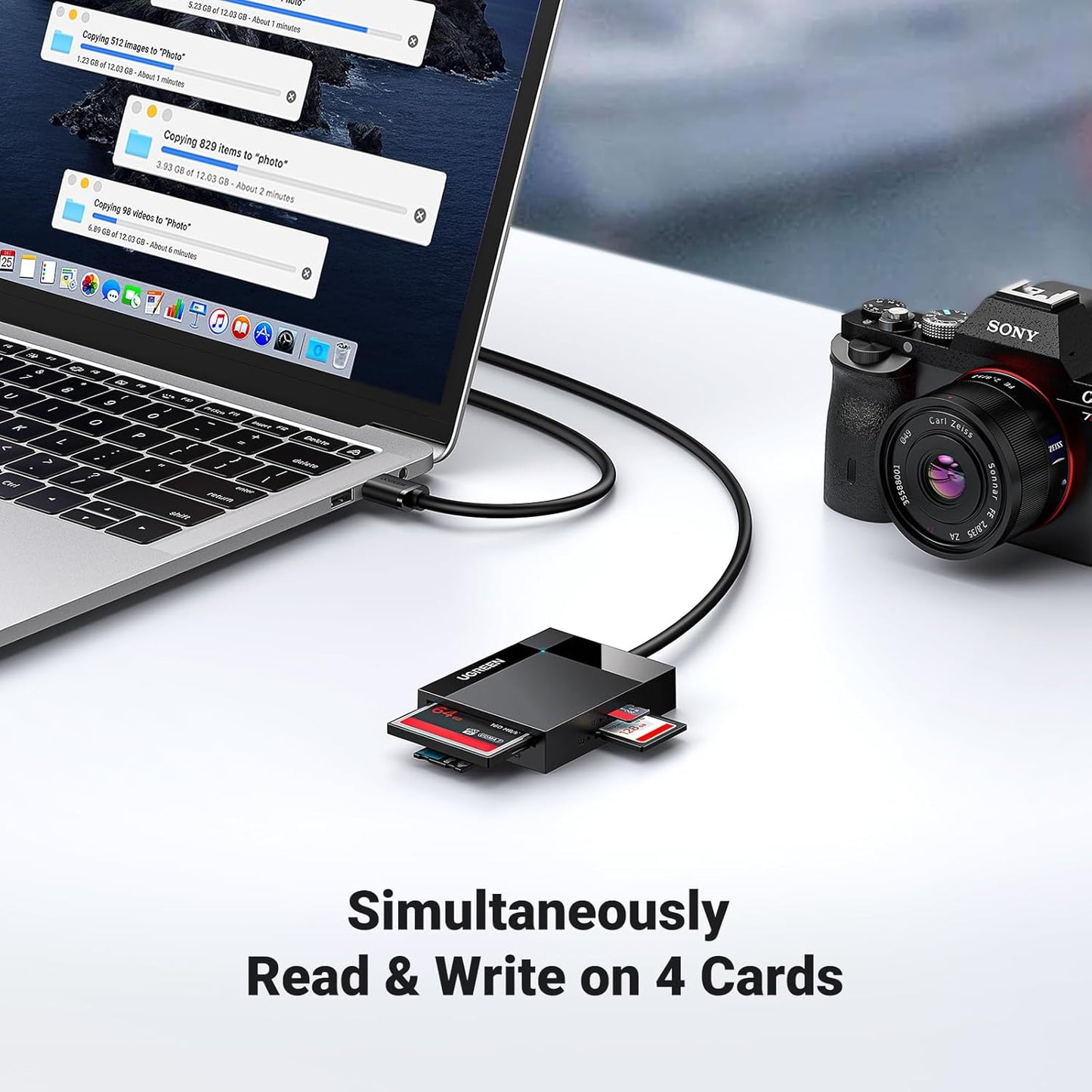 UGREEN 3.0 5Gbps 4 MMC, SD Card Reader USB Card Hub Adapter Read Cards Simultaneously CF, CFI, TF, SDXC, SDHC, SD