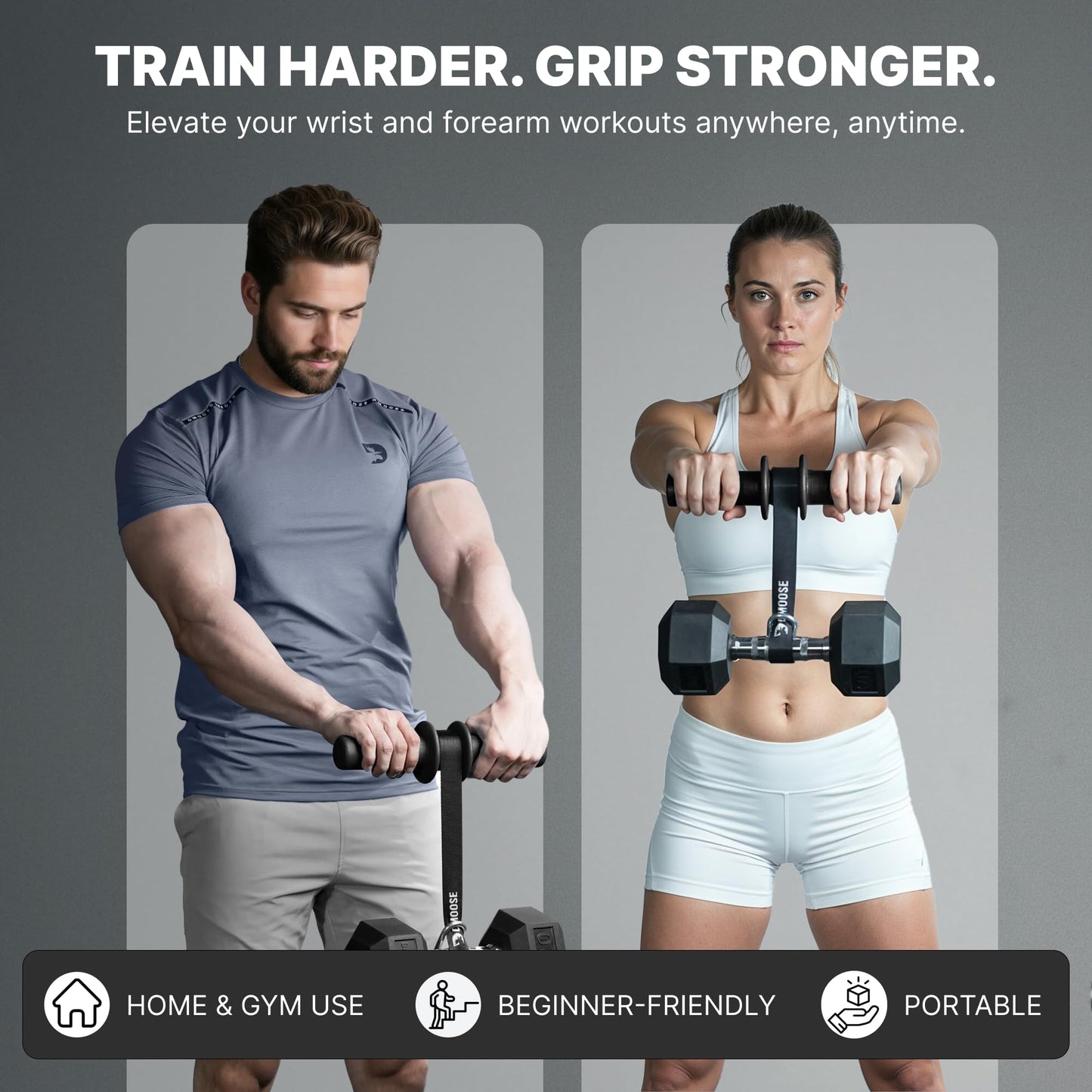 DMoose Fitness Forearm Exerciser & Wrist Roller - Forearm & Grip Strength Trainer - Available in Black, Blue & Red - Ideal for Grip, Wrist & Elbow Tendonitis (Black)