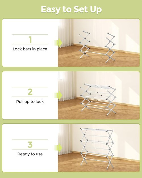 APEXCHASER Drying Rack - 3-Tier Collapsible Metal Clothes Airer for Indoor/Outdoor Use | White
