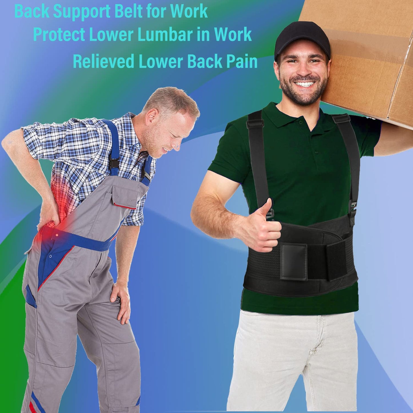 PAZAPO Back Brace Men and Women - Lower Lumbar Support for Heavy Lifting - Lower Back Support Belt with Removable Suspenders-Adjustable Back Belt for Workout, Back Pain Relief, M/L(30-37 Inches)