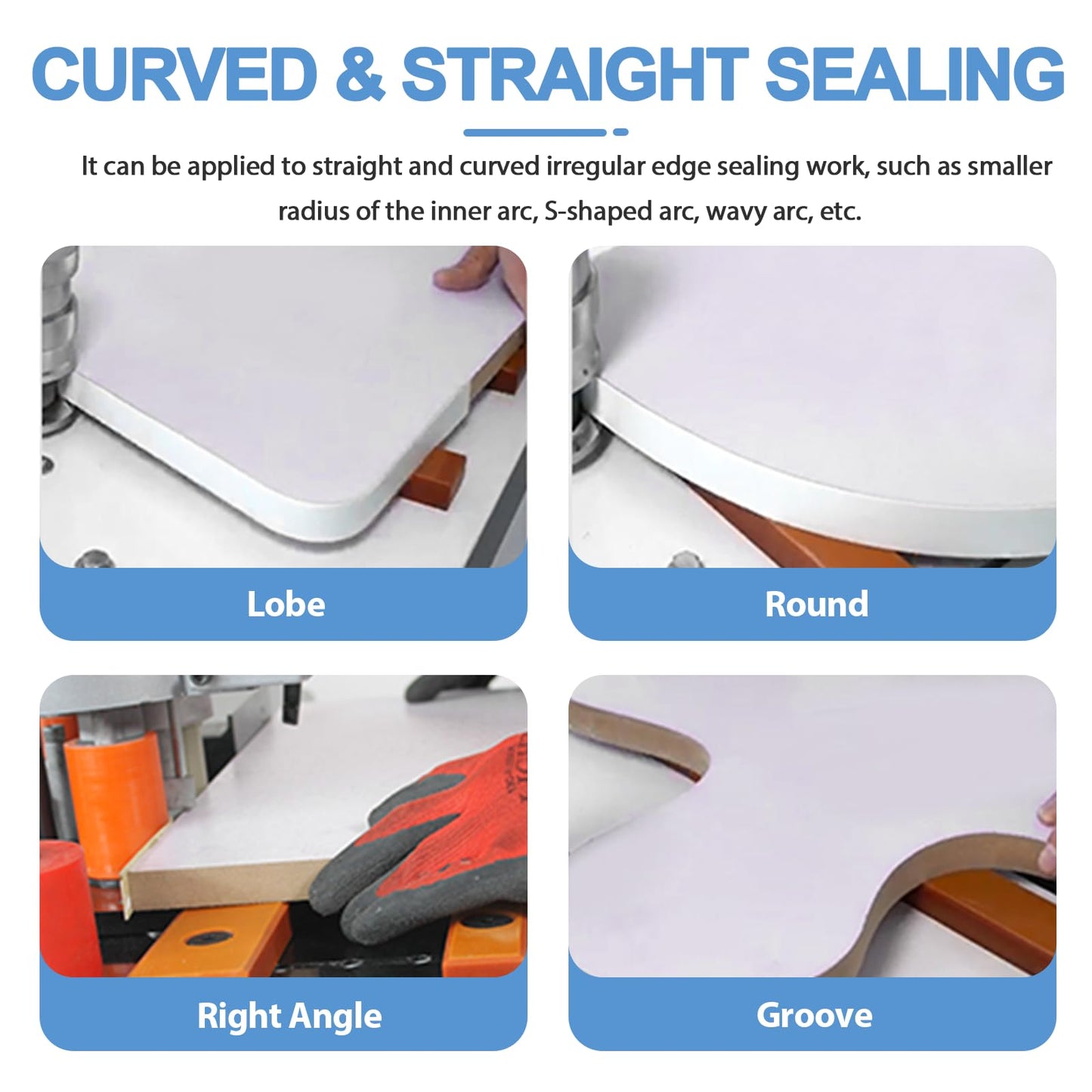 MSfullsea Woodworking Edge Bander Banding Machine Portable Edge Bander Curve Straight Edge Banding Machine Adjustable Speed 5-10m/min 110V