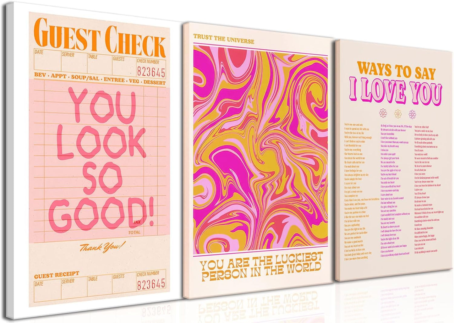 Pink Wall Decor - Canvas Art Set of 3 | Abstract Love Posters | Unique Framed Room Decor for Teens - 12x16''