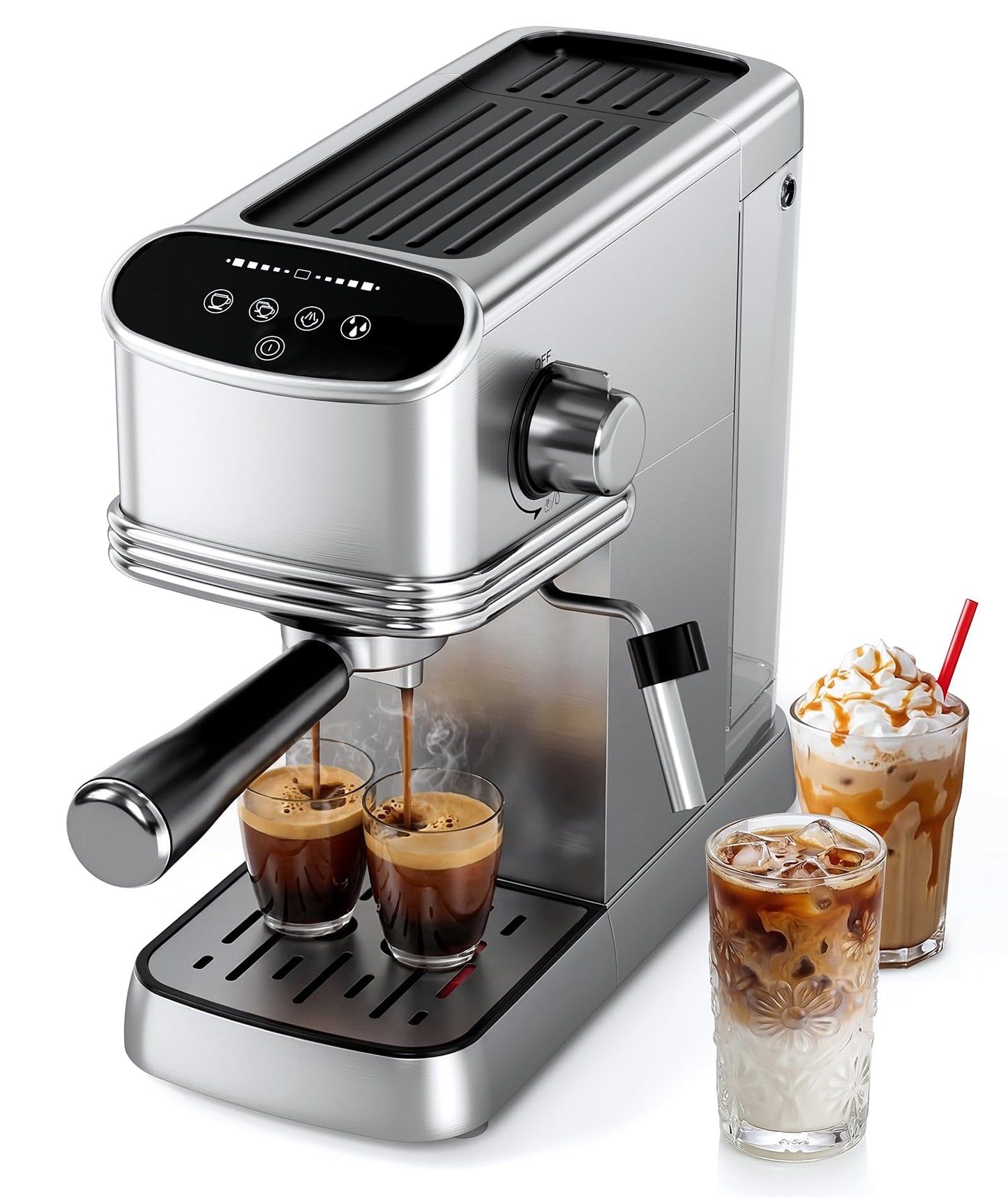 Electactic 20 Bar Espresso Machine, Compact Semi-Automatic Coffee Maker with Steam Frother & Instant Heating System, 45oz Removable Water Tank, for Cappuccino, Latte, Cold Brew, Stainless Steel