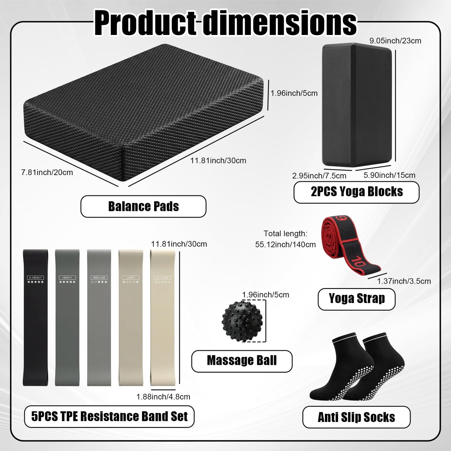 Thenshop 11 Pcs Exercise Balance Pad and Yoga Kits for Home Workouts with Resistance Bands, Yoga Blocks, Stretch Strap, Massage Ball, Pilates Socks Fitness and Stability Training Physical Therapy
