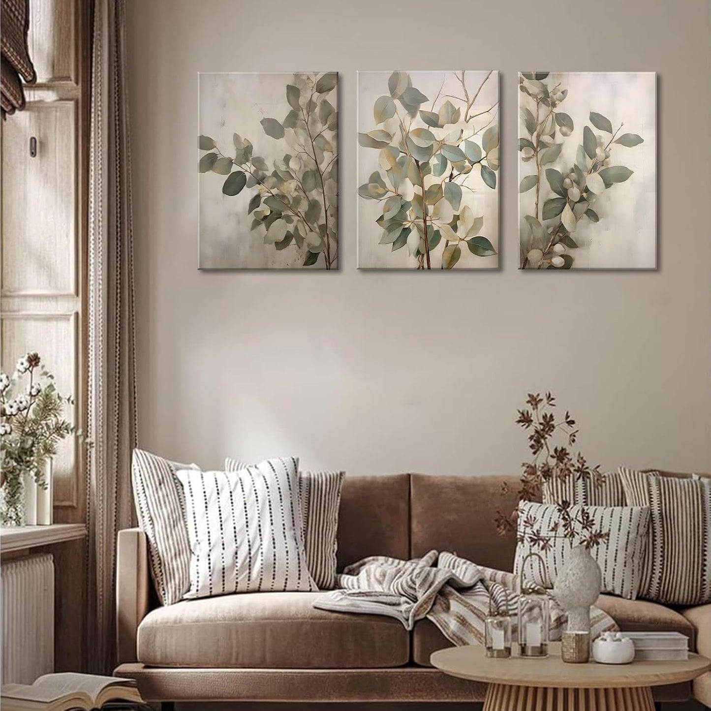 SUAXTCCR Eucalyptus Canvas Wall Art - Modern Botanical Prints for Bedroom & Living Room | 12x16 Inch