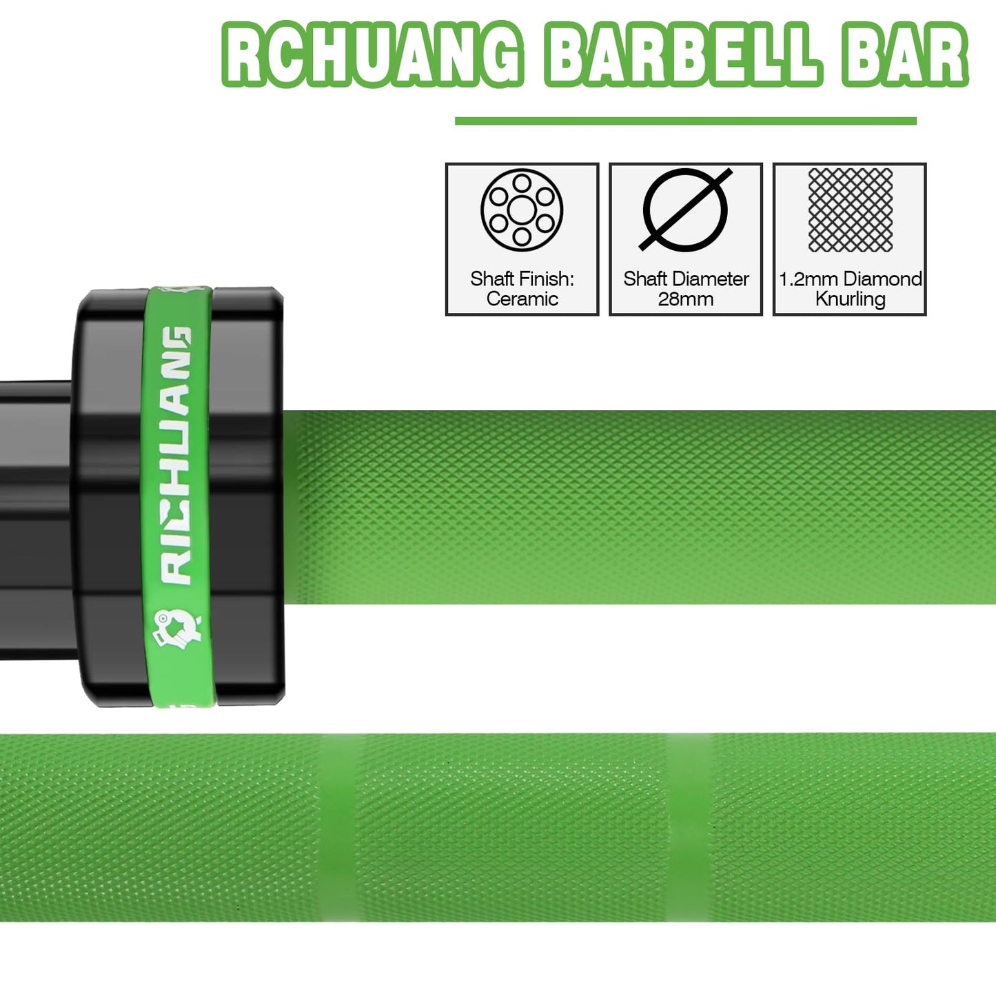RICHUANG 7ft Olympic Barbell Weight Bar for Weightlifting,Powerlifting,CrossFit Training,500 lbs Max Load Capacity,Q235 Steel,2 Inch Olympic Strength Training Bar for Home Gym,Exercises Fitness Equipment 500LBS-Green