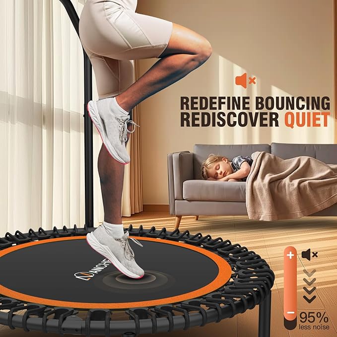 Bungee Rebounder Trampoline,ANCHEER 40" Foldable Fitness Trampoline with 4-Level Adjustable Handlebar, 450LBS Capacity, Resistance Ropes&Upgraded Bungees Safe for Home/Cardio,Workout Indoor/Outdoor