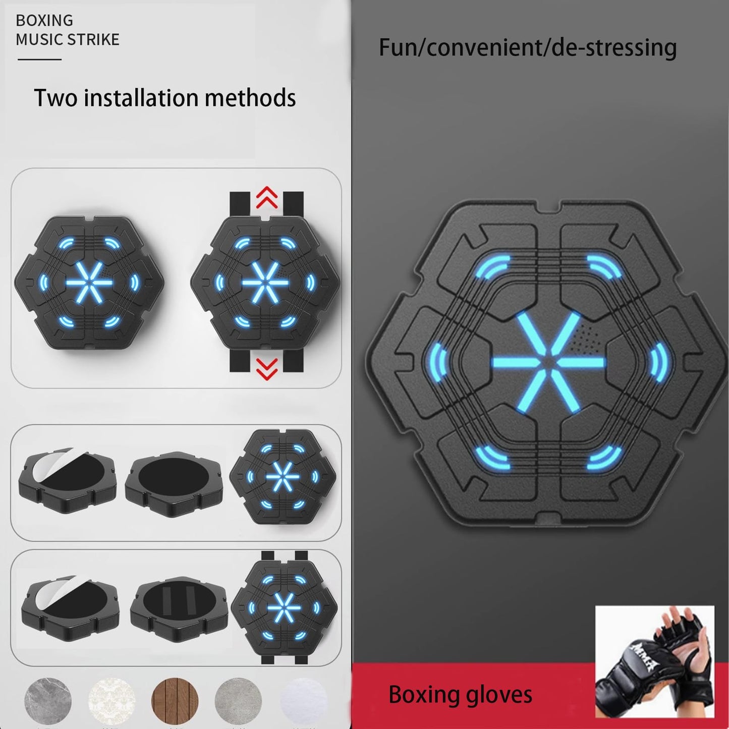 SofLuxe Music Boxing Machine,Striking Training Equipment,Home Equipment,Boxing Trainer,Strength Training,Interactive Lighting,Black Gloves
