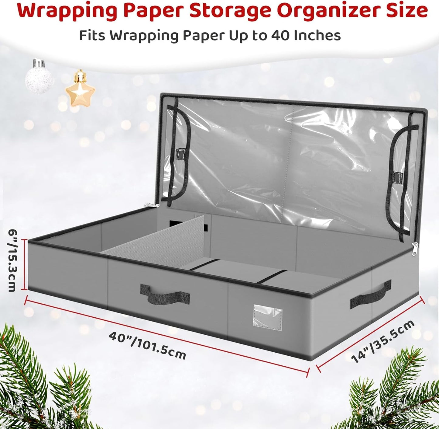 BlessedSeason Wrapping Paper Storage Organizer - Holds 40-Inch Rolls with 2 Pockets for Holiday Accessories | Grey