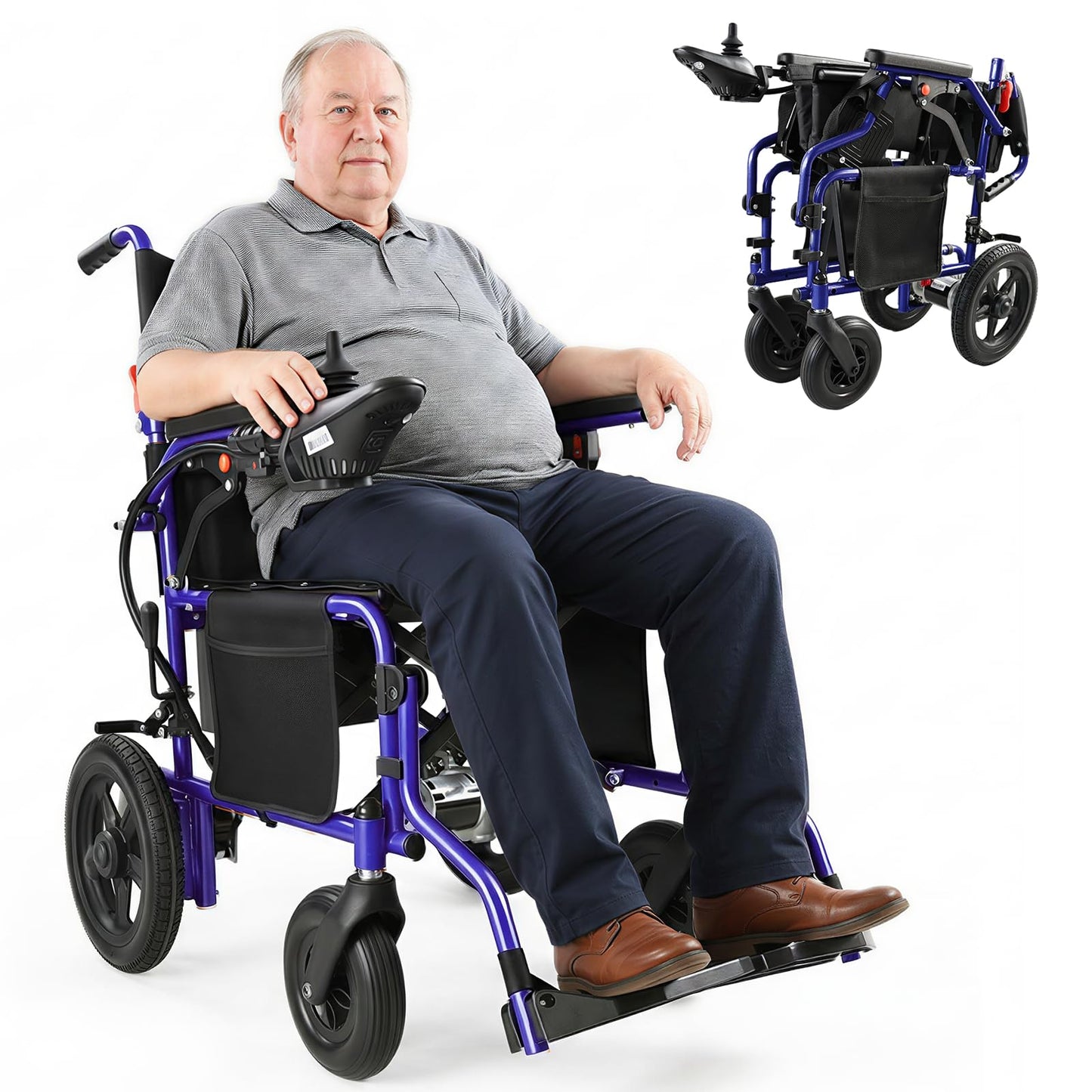 YF001 Zygenair 20" Wider Electric Wheelchair 330 Lbs Capacity Electric Wheelchairs for Adults, Foldable Power Wheelchair Lightweight Motorized Mobility Chair with 12Ah Lithium Battery (Purple, Max)