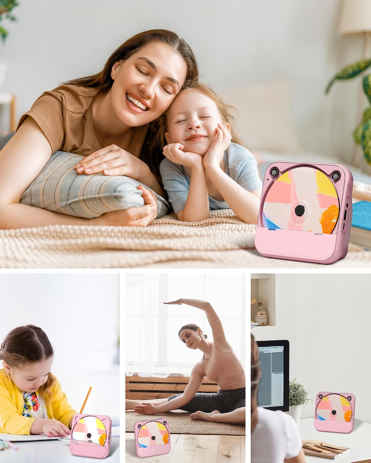 ENVYCLOUD Portable CD Player with Bluetooth, Rechargeable Wireless Mini Desktop for Home with HiFi Speaker, Cute CD