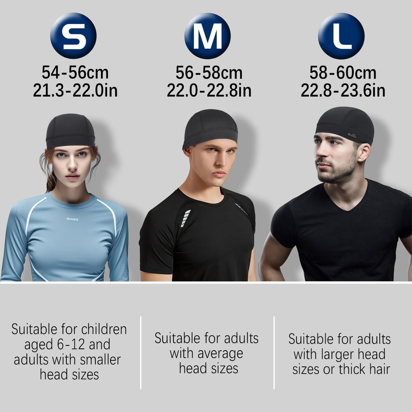 GXCROR 3 Pack Cooling Cooling Skull Cap with Sweat-Wicking & Anti-Odor Technology Quick-Dry Helmet Liner for Cycling Motorcycle Running
