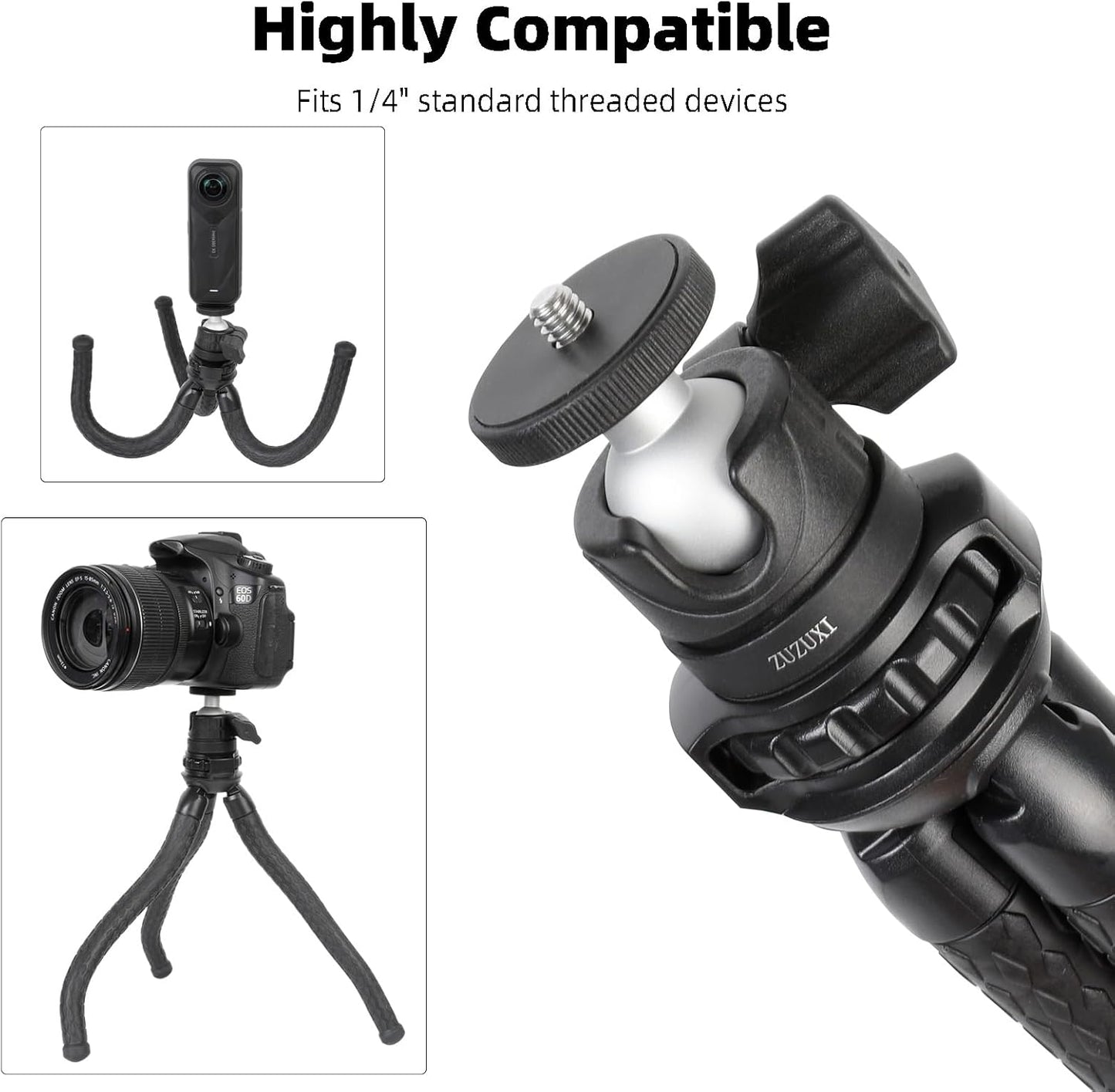ZUZUXI 4.7-13" 360 12.9/Air/Mini Mini Flexible Tripod Stand for iPad/iPhone Tablets, Portable Desktop Phone Holder