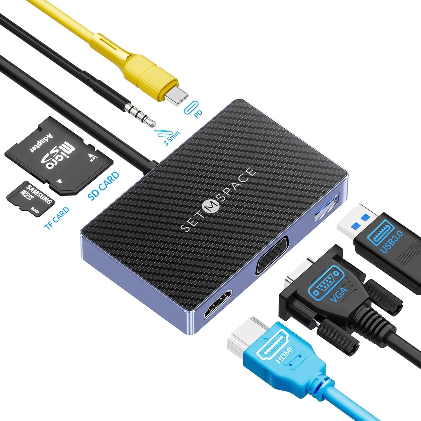 SETMSPACE 5Gbps 100W 3.5 USB C Docking Station, Laptop Docking Station Transfer, USB C Hub HDMI, VGA, SD/TF Reader, PD