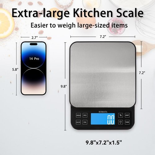 BOMATA High Precision Kitchen Scale - 5kg/11lb USB Rechargeable Bakery Scale with LCD Display