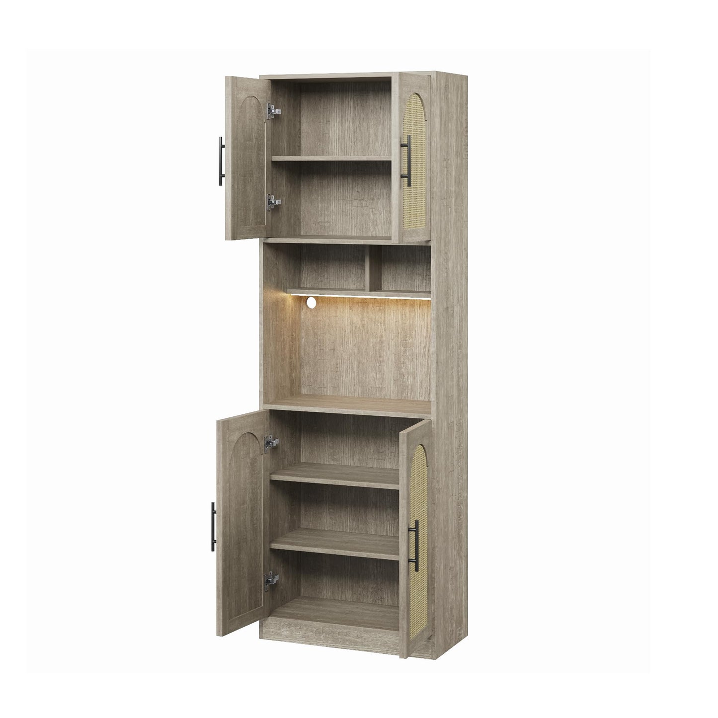 IDEALHOUSE 71" Tall Pantry Cabinet with Countertop & LED Light Strip – Kitchen Storage Cabinet with Microwave Shelf & Adjustable Shelves, Farmhouse Kitchen Hutch for Dining Room, Oak