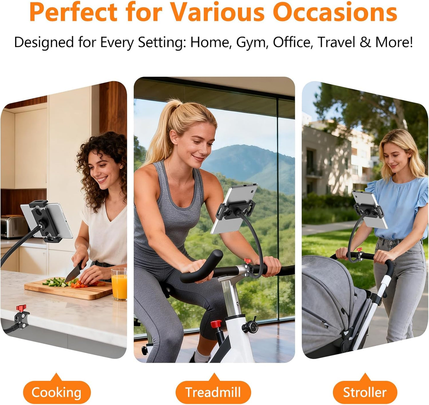 LRDXY 19.69in 4-13" Gooseneck Tablet Holder, Metal Crab Clamp iPad Mount for Stroller/Treadmill/Golf Cart/Boat/Mic