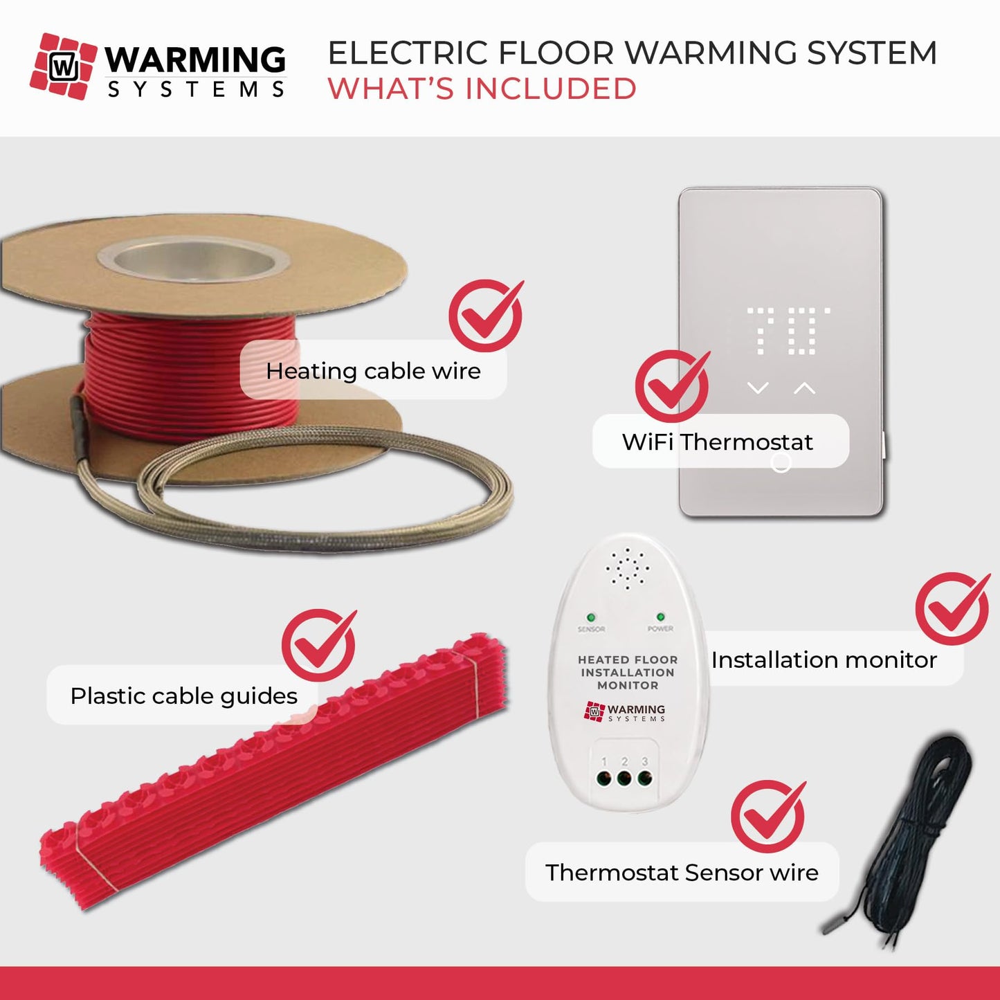 Warming Systems - 150 Sqft Electric Radiant Floor Heating Cable Kit – 120V Heated Tile Floor System with UWG5 Programmable Thermostat, Sensor, Installation Monitor & 25 Year Warranty, Made in the USA