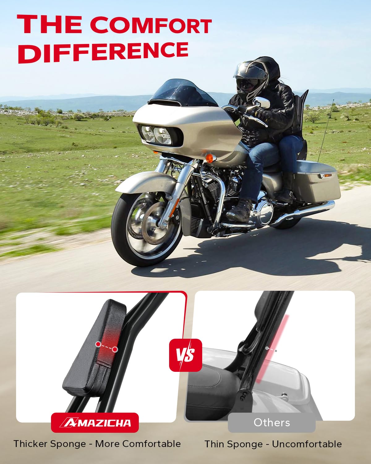 Amazicha Backrest Sissy Bar, Integrated Passenger Sissy Bar, Quick Release Detachable Backrest Fit for Harley Davidson Touring Road King Road Glide Street Glide Electra Glide 2009-2024, Black (28inch)