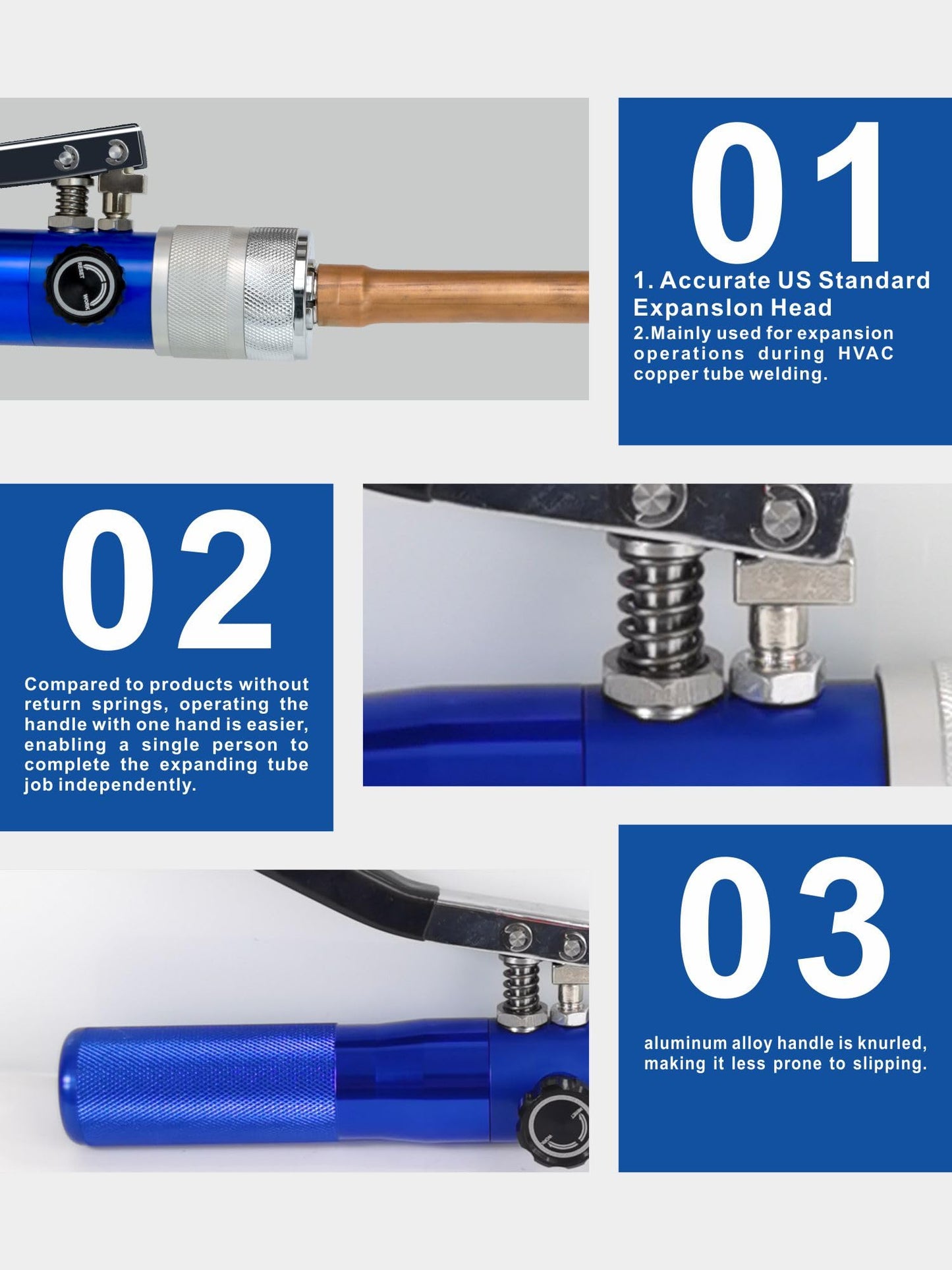 AMZCNC Hydraulic Tube Expander Compact Swaging Tool Kit with Tube Cutter, Deburring Tool and 11 Expander Heads for 3/8 to 1-5/8 Inches Copper Pipes (3/8“~1-5/8”)