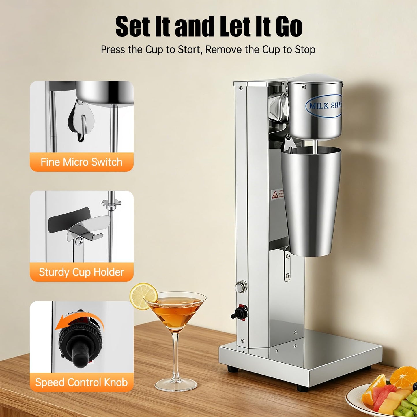 Electric Milkshake Maker Machine, 180W 2-Speed Milk Shake Mixer Machine with 22oz Stainless Steel Mixing Cup, Commercial Milkshake Blender & Drink Mixer for Home or Business(Silver)