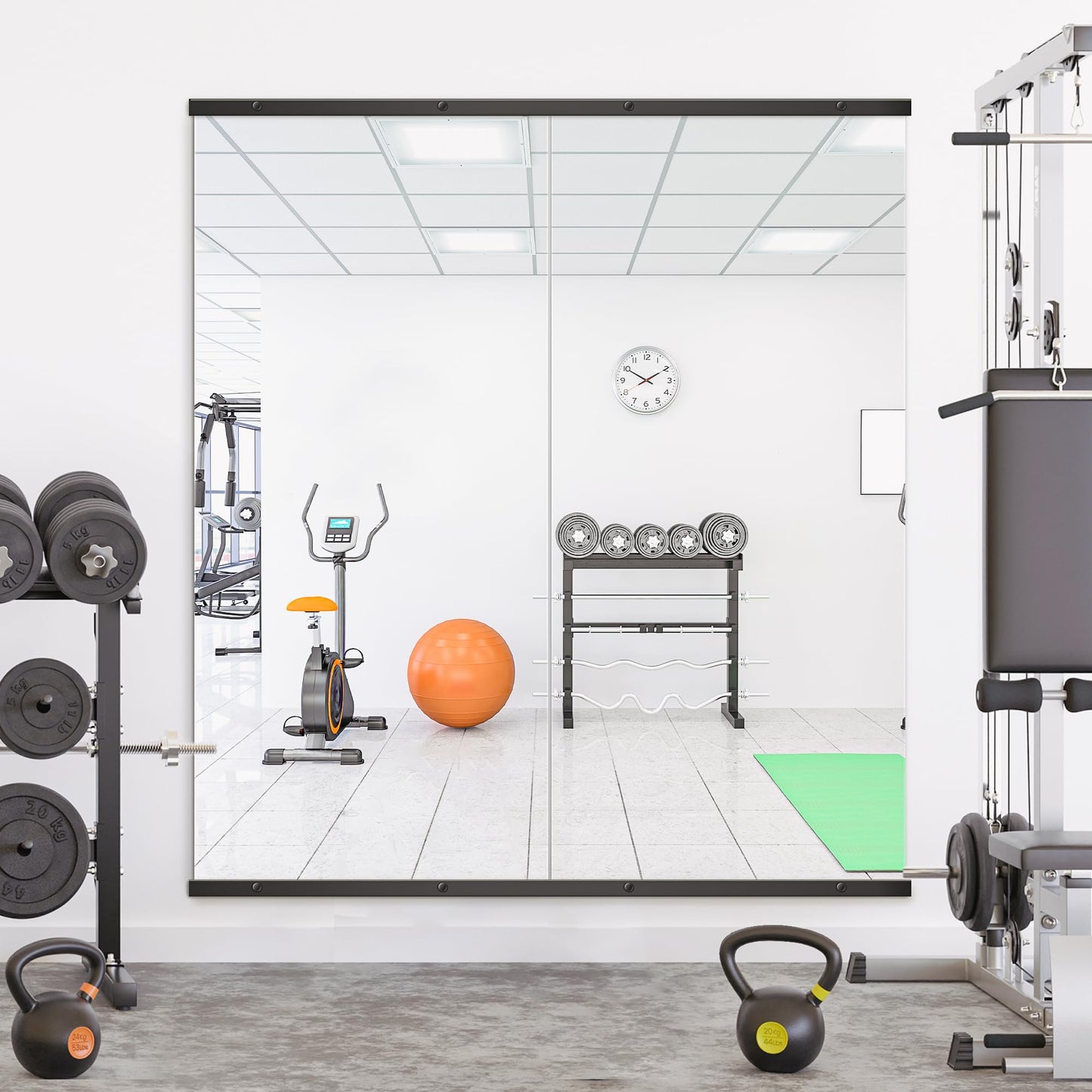 TRAHOME Home Gym Mirror for Wall,56x28x2PCS Full Length,Glass Frameless Body Large Mirror for Home Gym,Workout,Bedroom,Garage(Black)