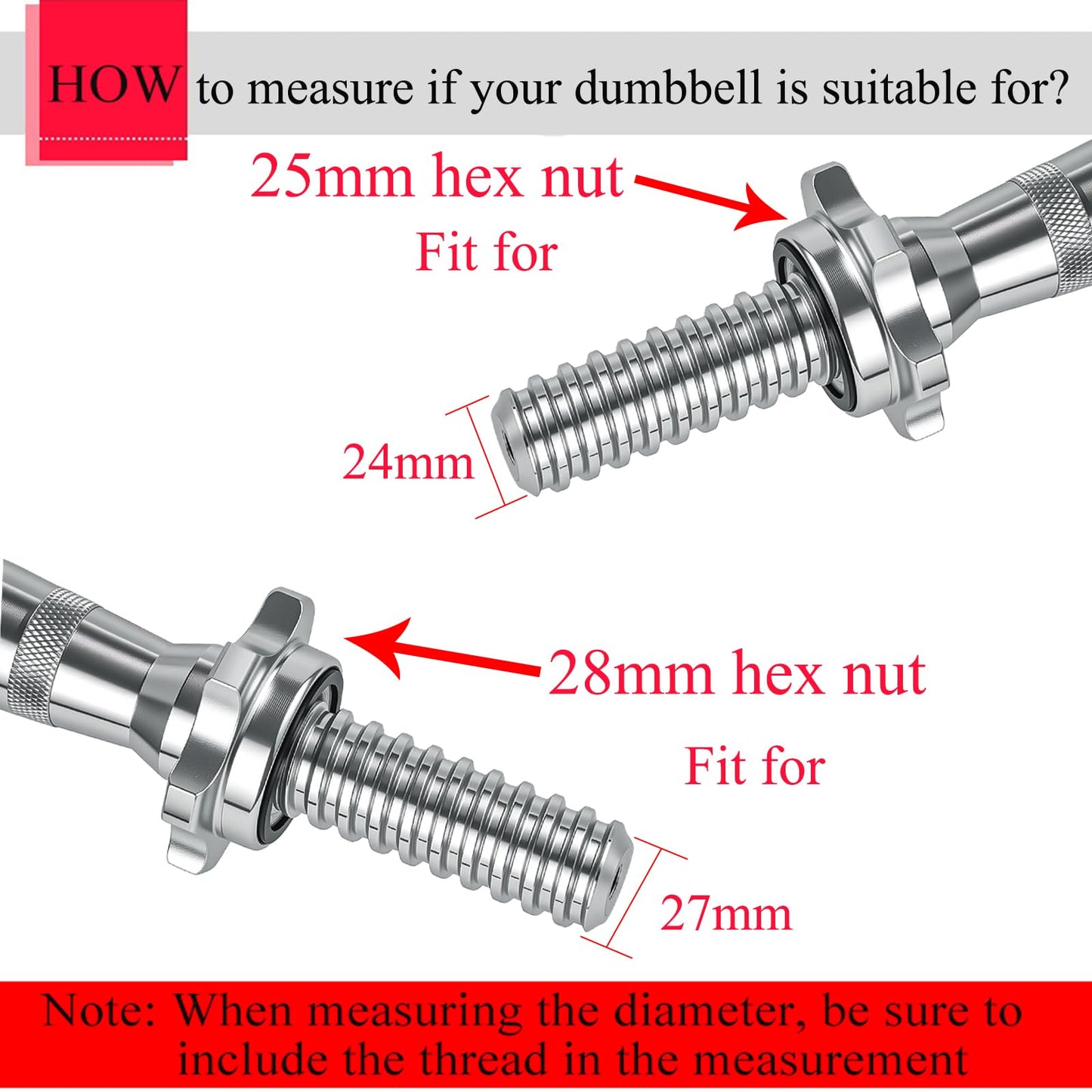 Lamoutor 2Pcs Anti-Slip Hex Nut Collar Screw for Barbell Dumbbell Weight Lifting 25mm+28mm