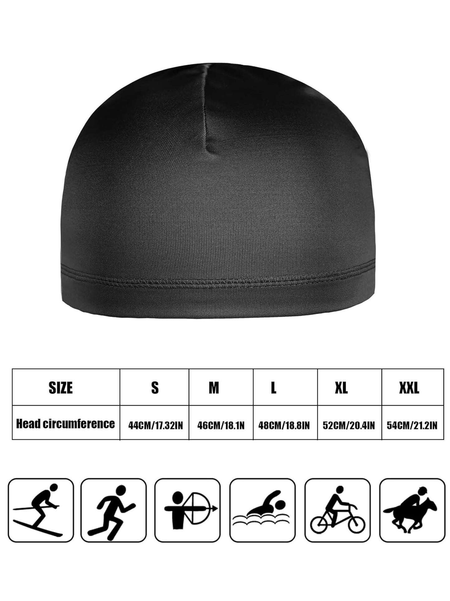 Boao 6 Pieces Cooling Skull Caps Helmet Hard Hat Liner Sweat Wicking Running Beanie Cycling for Men Women (Small,Black)