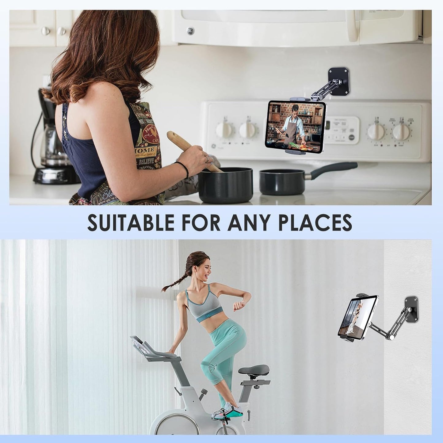 Lucrave 360Rotating 4.7-13" Tablet Wall Mount Holder, Aluminium Extendable iPad Wall Holder, with Base Adjustable