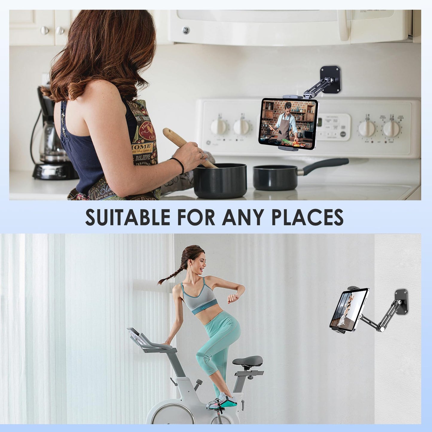 Lucrave Tablet Wall Mount Holder, Aluminium Extendable iPad Wall Holder, with 360°Rotating Base Adjustable and Foldable for iPad Pro Air Mini, Galaxy Tab, All 4.7-13" Phones and Tablets