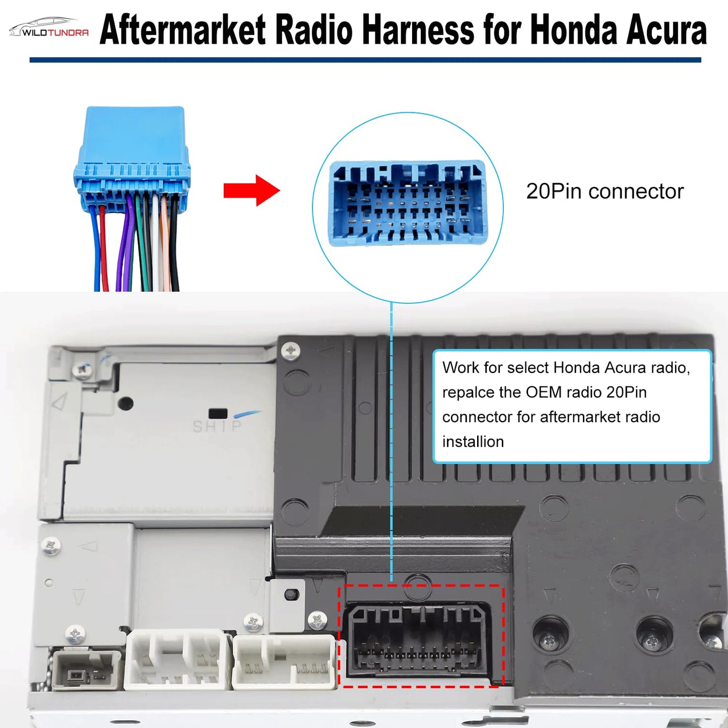 20Pin 1998-2010 1999-2008 Car Radio Wiring Harness for Honda Acura with Radio Antenna Adapter Aftermarket Car Stereo
