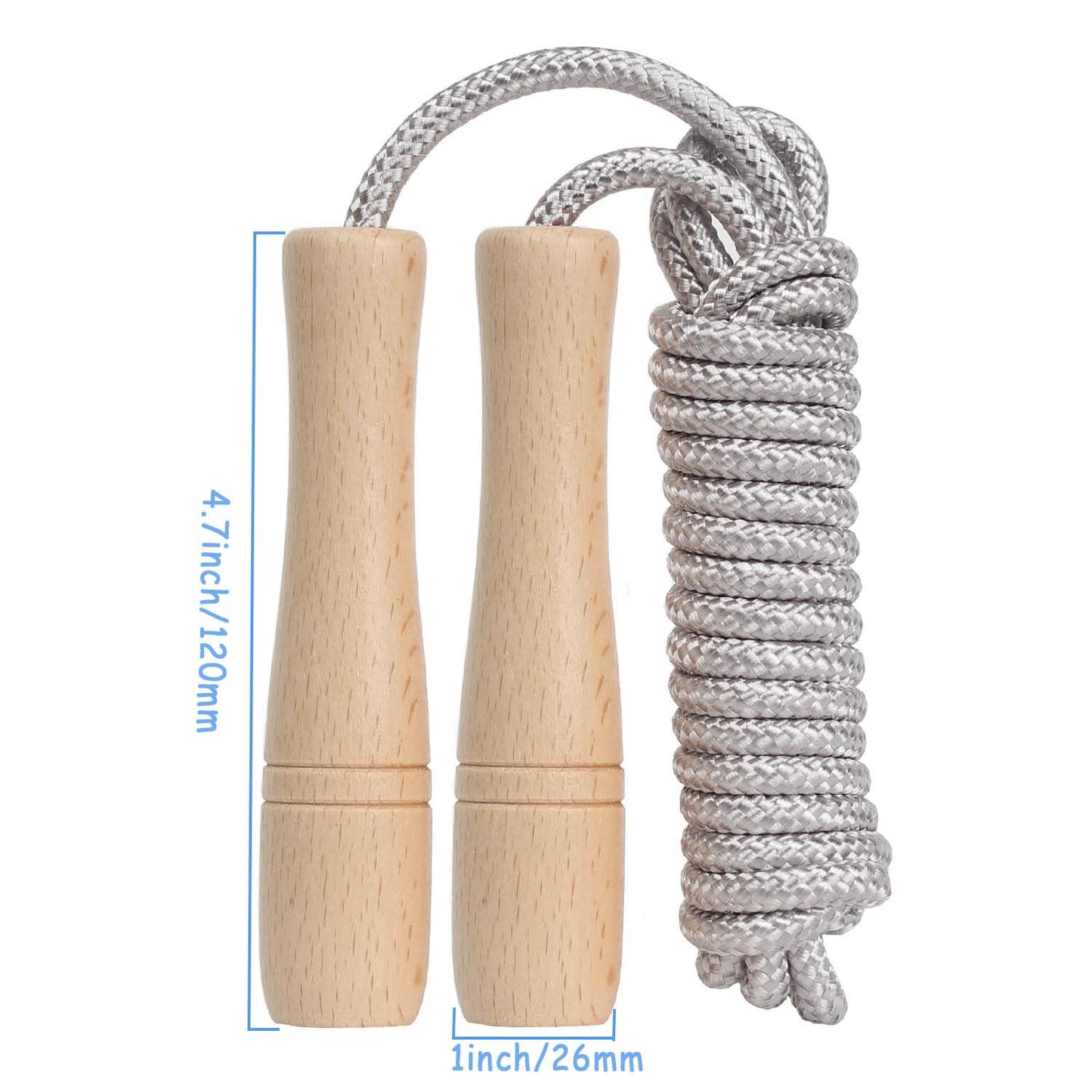 Jump Rope Kids,8.5ft Adjustable Cotton Skipping Rope with Wooden Handle for Boys and Girls Fitness Outdoor Exercise (Silver)