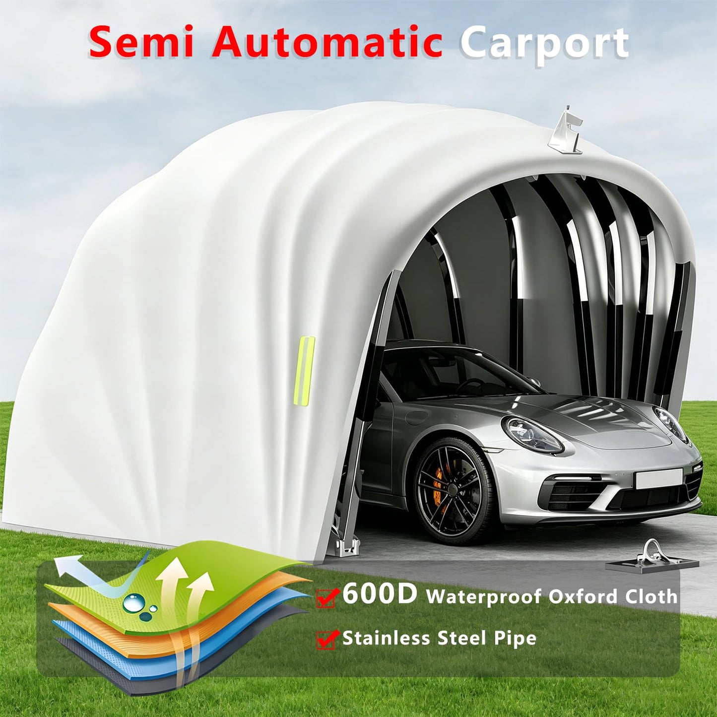 Retractable Foldable Carport, 19.35 x 8.8 ft Stainless Steel Portable Car Garage, All-Weather Collapsible Car Shelter with Ground Lock, Heavy Duty Car Canopy Tent for SUV, Grey (5.9M, Stainless Steel)