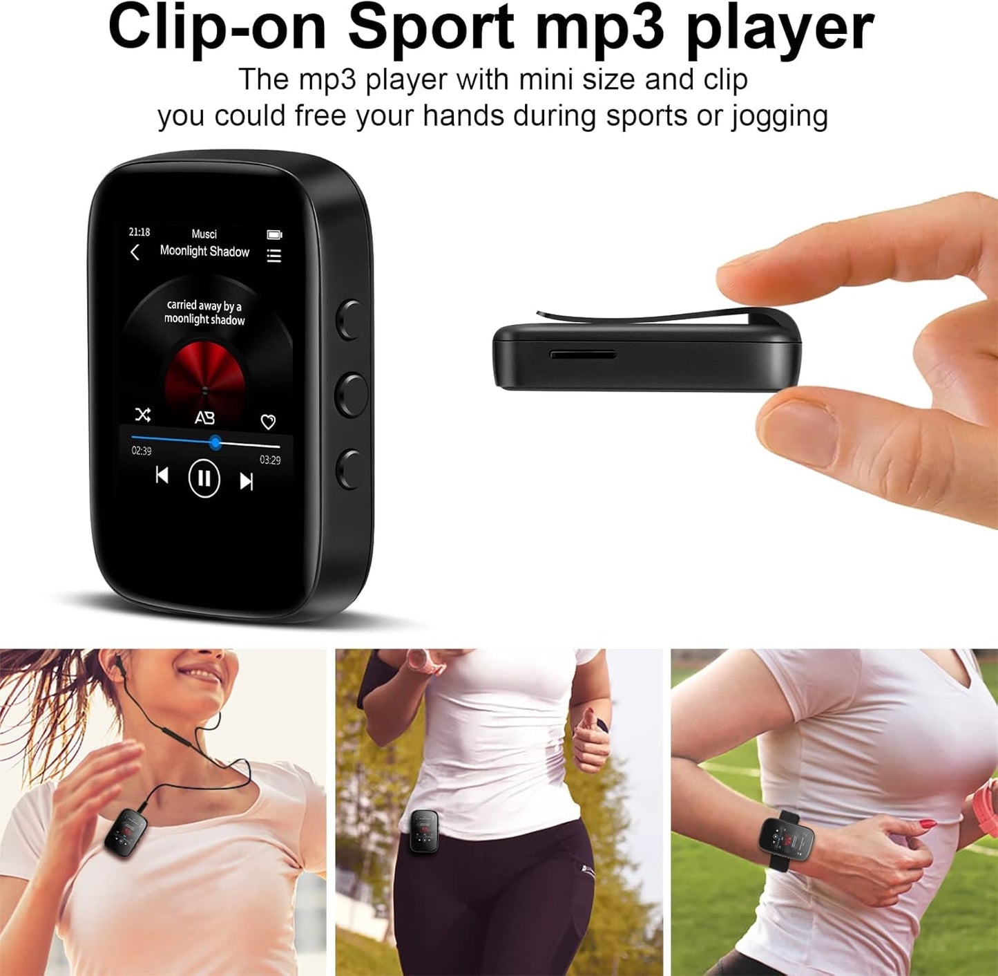 QNGEE 32GB Mp3 512GB Player with Bluetooth Sports Clip-on Music Player Support FM Radio Voice Record E-Book Calendar