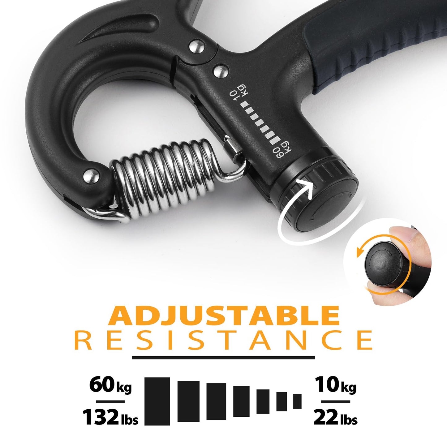 NIYIKOW 2 Pack Grip Strength Trainer, Hand Grip Strengthener, Adjustable Resistance 22-132Lbs (10-60kg), Forearm Strengthener, Perfect for Musicians Athletes - Carbon Black