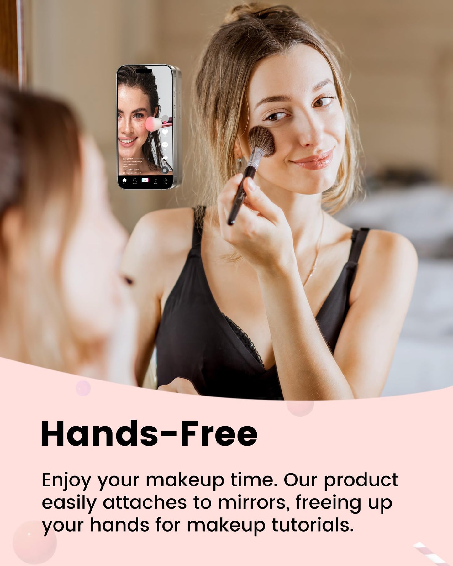 amBand Magnetic Suction Mirror Window Phone Holder, Sticky Grip Double Sided Mount for iPhone, Gym Bathroom Kitchen, Hands-Free for Makeup FaceTime Shower Viewing with MagSafe Accessories, Frost White