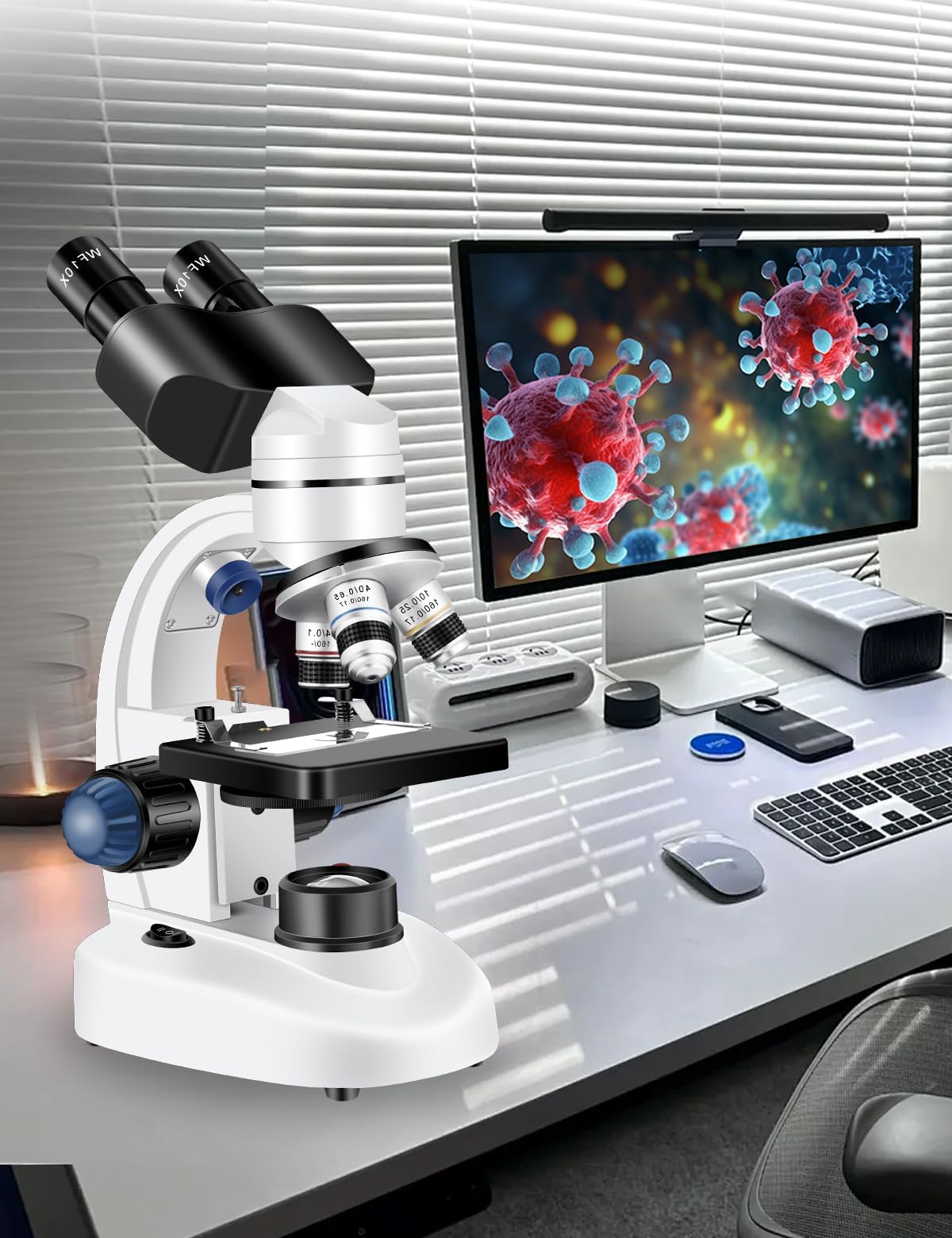 Woehrsh Microscope for Adults WF10x and WF25x eyepieces, 40X-2000X Magnification USB Camera, Microscope for Adults Suitable for Laboratory School Home Education（White Microscope）