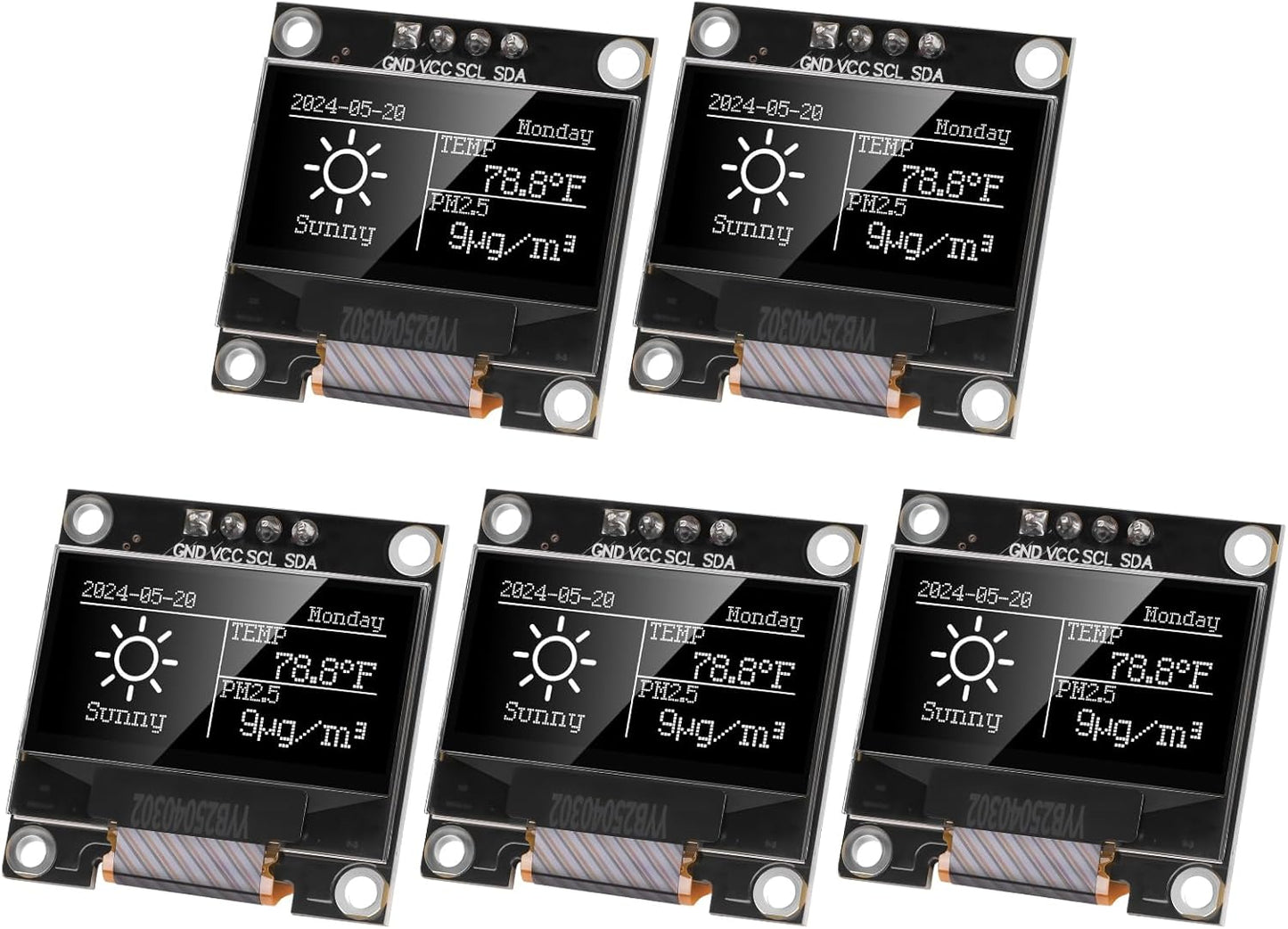 YELUFT 5pcs 0.96 Inch I2C 12864 128x64 SSD1306 Pi/ESP32 Pre-Soldered IIC OLED Display Module Pixel Driver Self-Luminous
