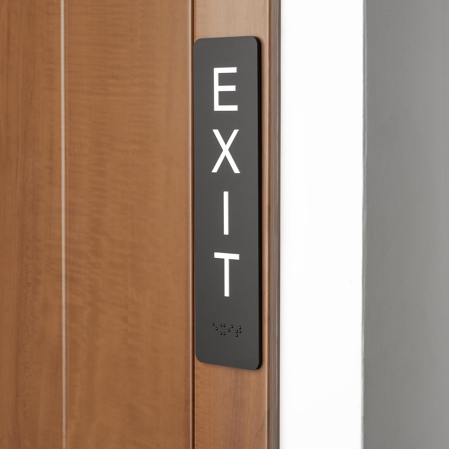 Exit Sign - ADA Compliant Exit Signs With Braille and Raised Letters for Business, Emergency Exit Sign for Office Restroom Indoor Outdoor,Easy Installation-Vertical (2 * 8 In)