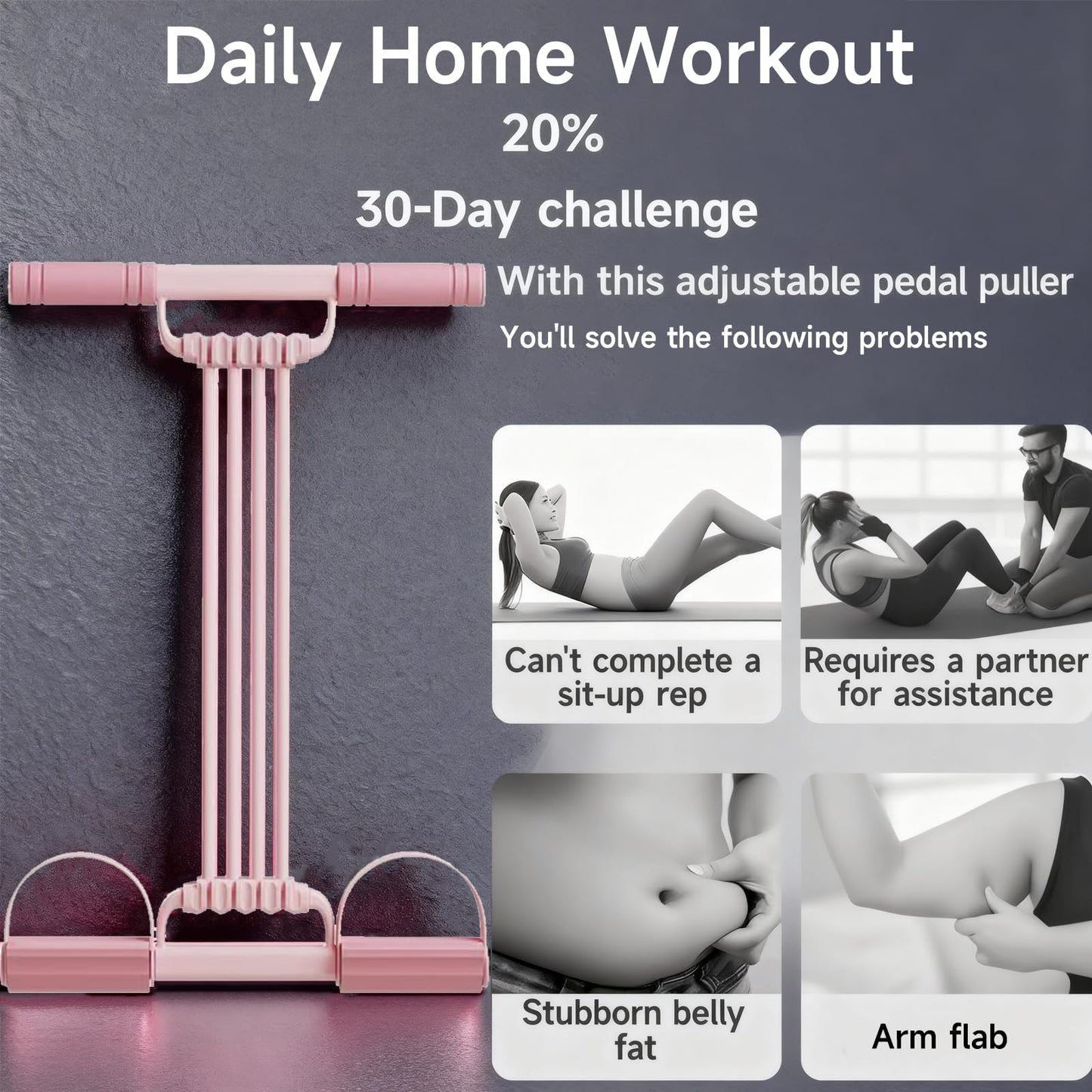 3 in 1 Adjustable Pedal Resistance Band, 8-Tube Multifunction Tension Rope, Natural Latex sit-up Trainer Resistance Band Suitable for Fat Loss and Full-Body Shaping Workout (8-Tube Pink)