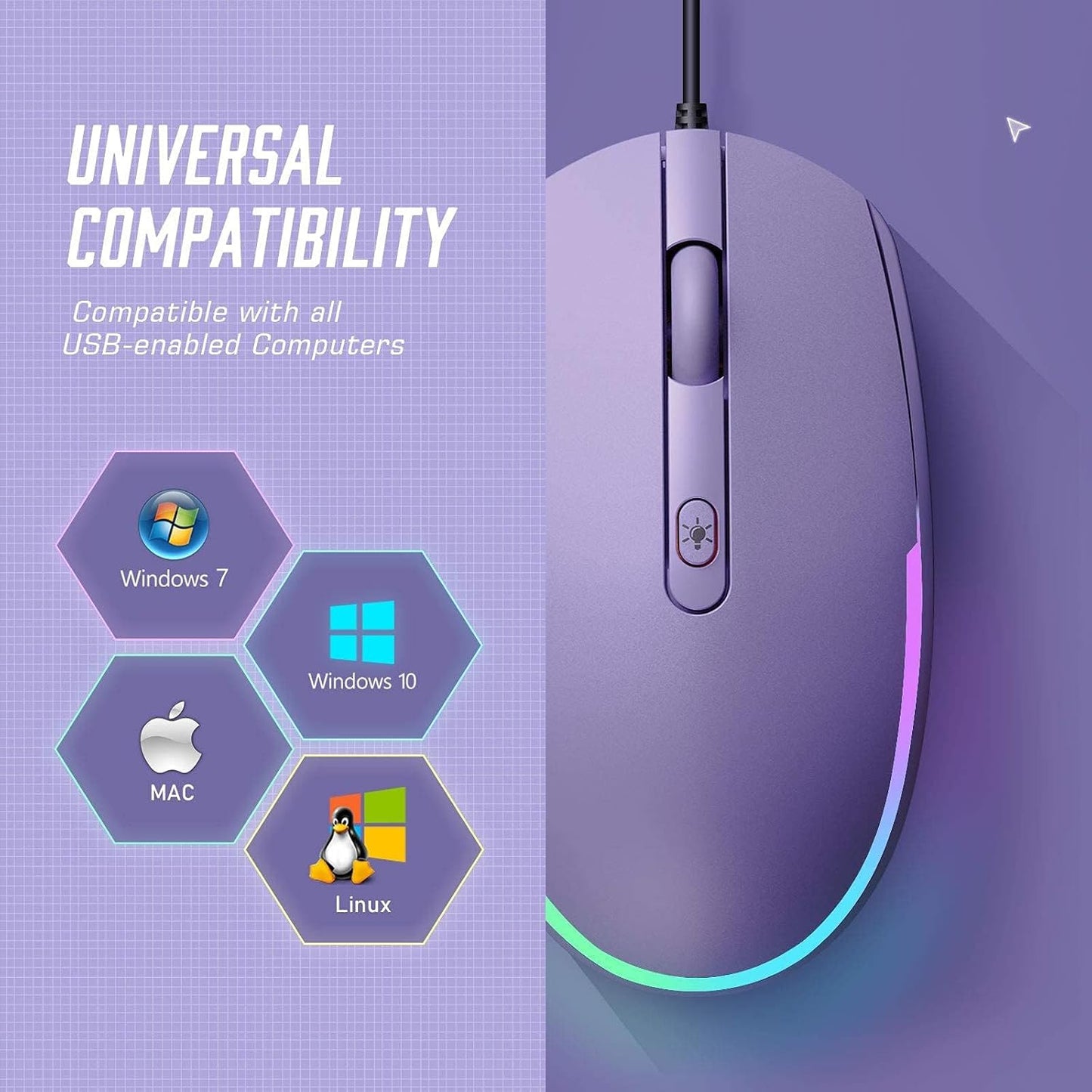 seenda Wired Mouse - USB Computer Mice Wired with RGB Backlit Optical LED Mouse with Attached USB Cord for Laptops