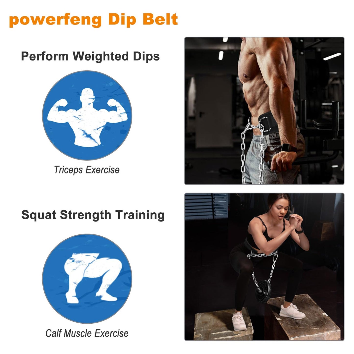 Dip Belt for Weight Lifting: Dip Belt with Heavy Duty Steel Chain for Weighted Dips, Pull Ups, Squats - Weighted Dip Belt for Strength Training Gym Home