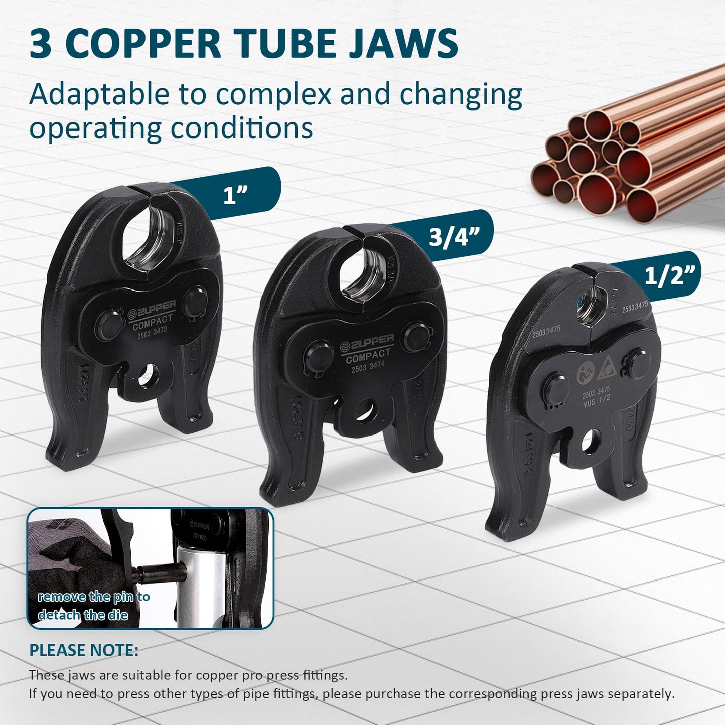 ZUPPER Press Tool Kit,18V Electric Pipe Crimping Tool for 1/2"to 1" Copper Pipes Compact Press Tool Kit Compatible with Propress Brushless Motor 2pcs 2Ah Battery