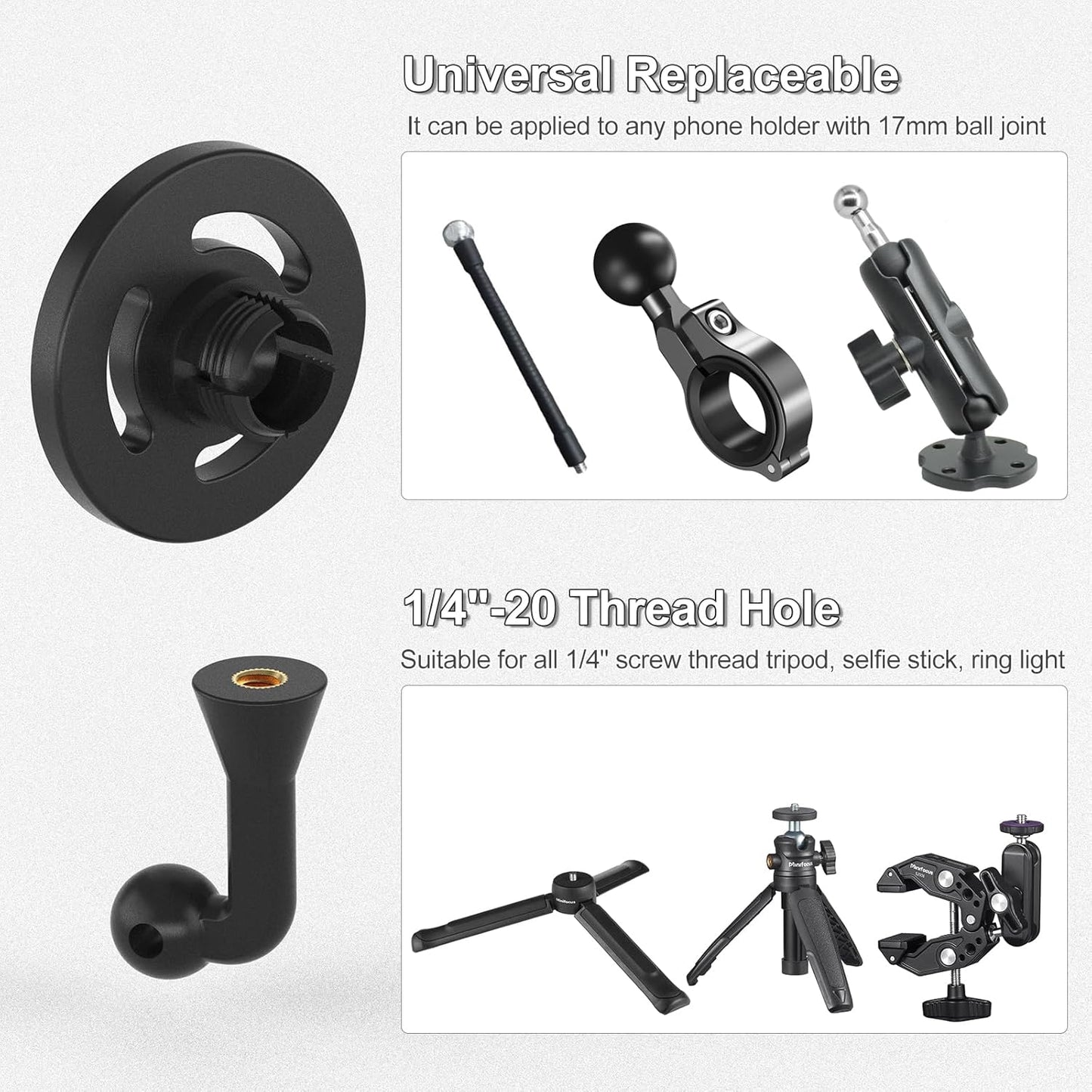 MINIFOCUS 1/4"-20 17/16/15/14/13 Magnetic Phone Tripod Mount Adapter with Screw Hole, Compatible with Magsafe