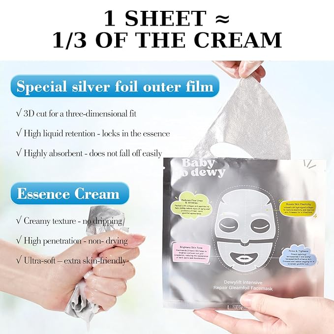 Bio-Collagen?‘Peptide Face Mask Sheets ??Gleam Foil Intensive Overnight Hydrate Face???¯Neck Masks for Moisturizing, Firming & Lifting Care ??8 Count(4 Face Masks + 4 Neck Masks)