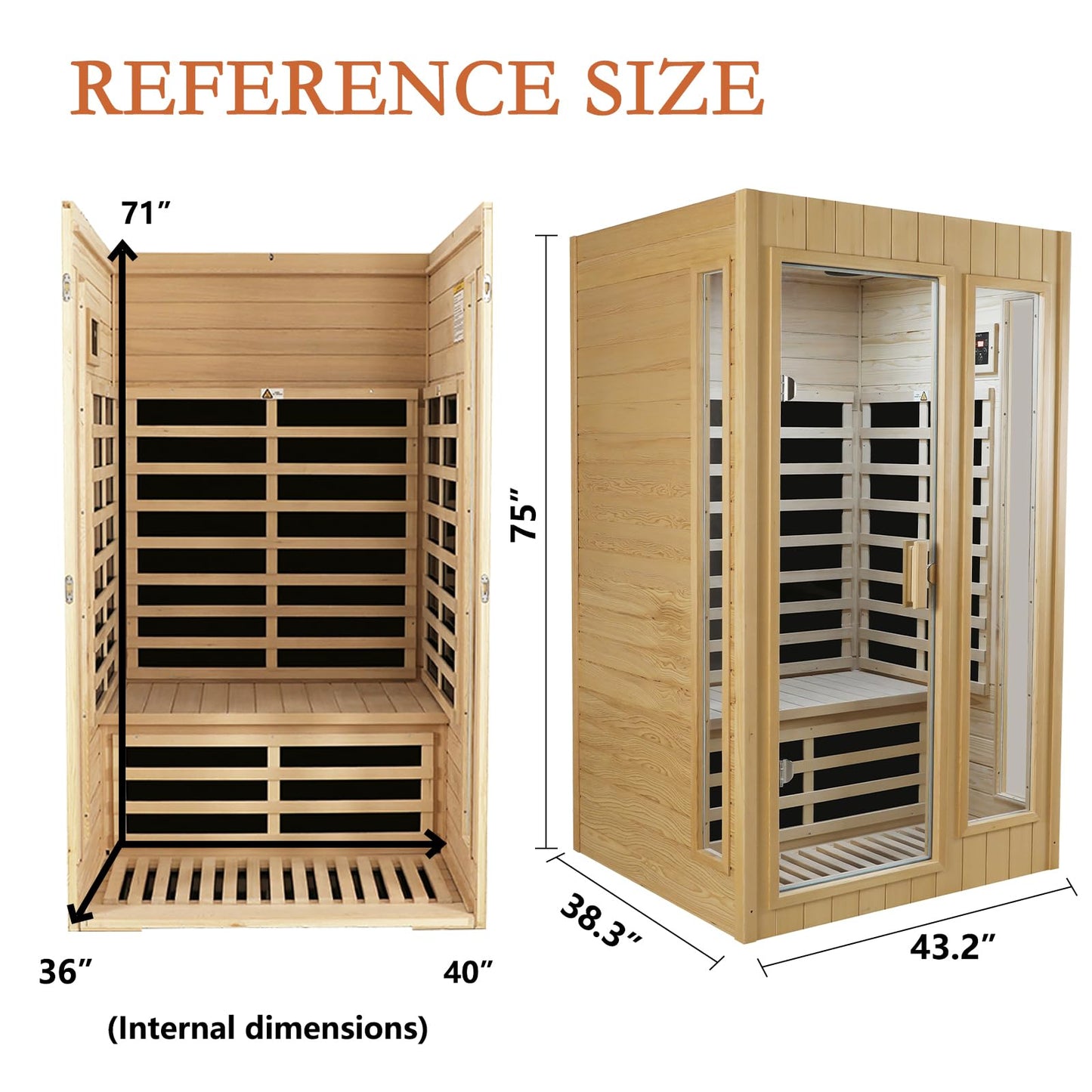 Kanlanth 2 Person Sauna with Side Glass Window, Low EMF Indoor Infrared Saunas for Home, 1500W Hemlock Wood Personal Sauna with 5 Heating Panels, Blue-Tooth, 2 LED Reading Lamps, Control Panel
