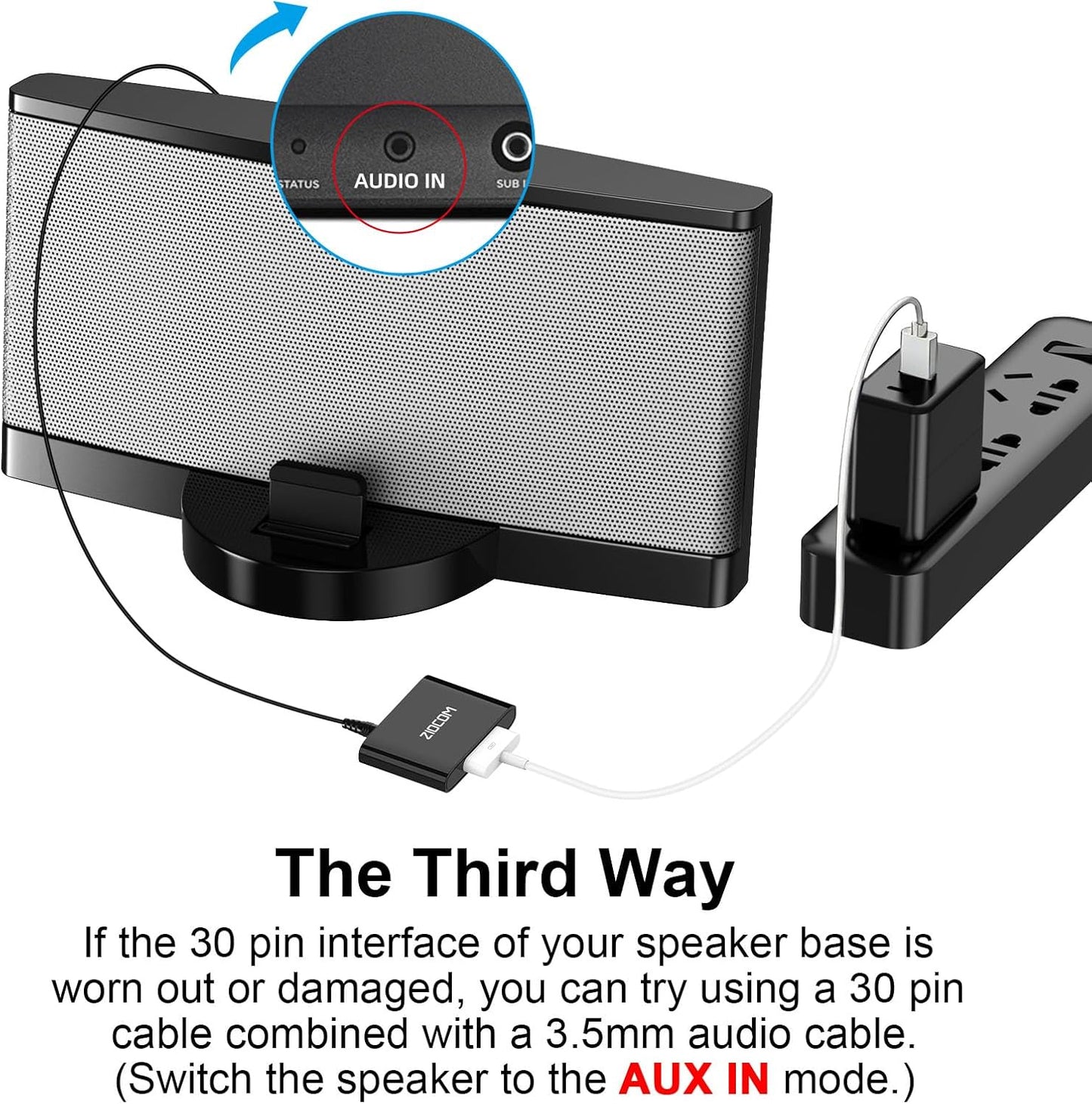 ZIOCOM 30 30 3.5mm Pin Bluetooth Adapter Receiver for Bose iPod iPhone SoundDock and Other pin Dock Speakers with Aux