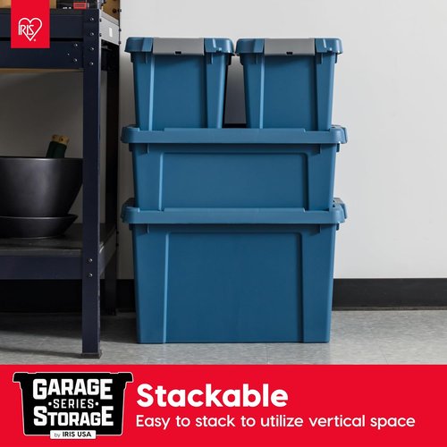 IRIS USA 20 Gallon Eco-Friendly Storage Bins - Heavy Duty, Lockable, Stackable | 4 Pack, Navy