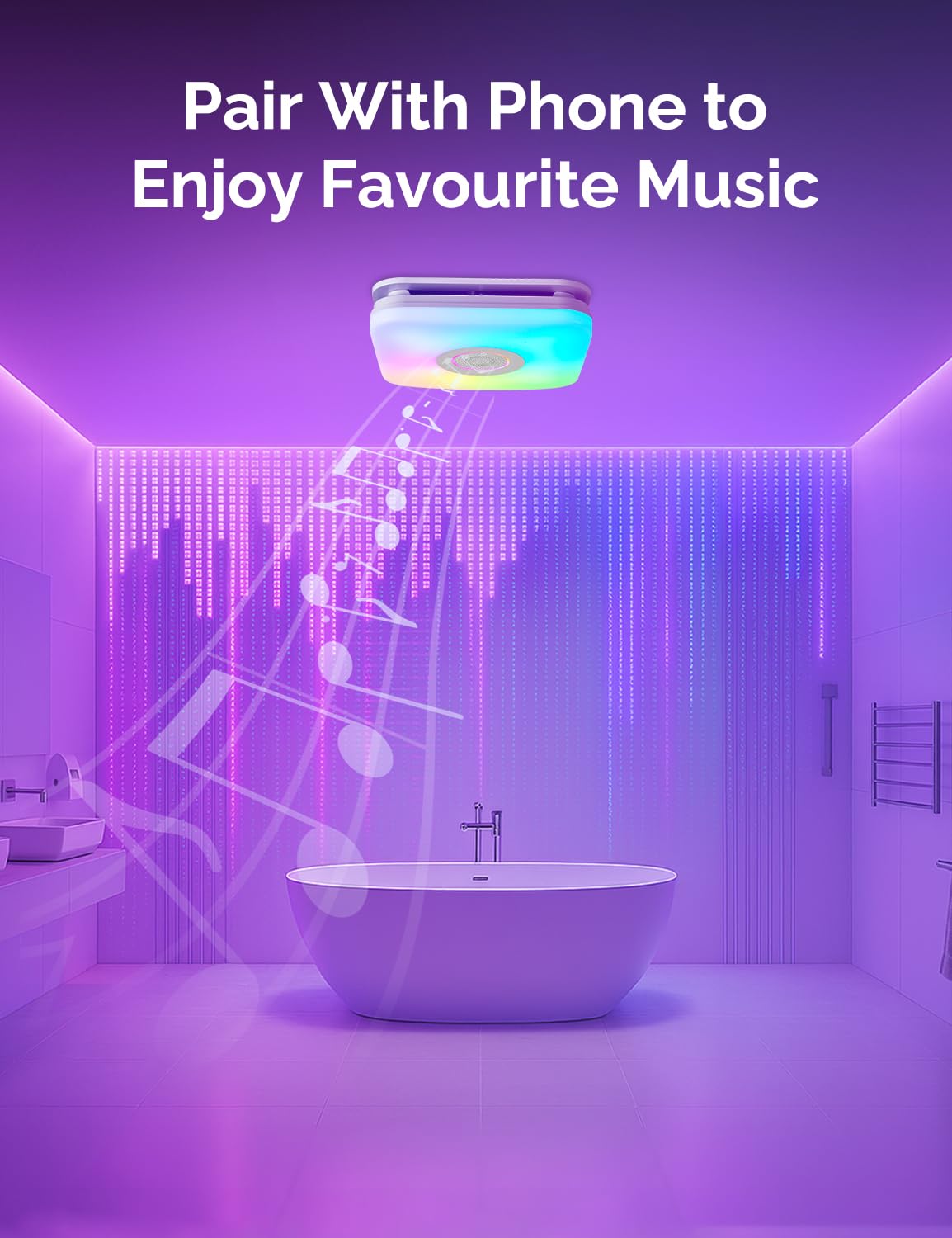 Orison Bathroom Exhaust Fan with Bluetooth Speaker, 110 CFM 1.0 Sone, bathroom vent fan featuring Light with 3 Color Temperatures, RGB Music Light, Nightlight, Remote Control, EZ Install