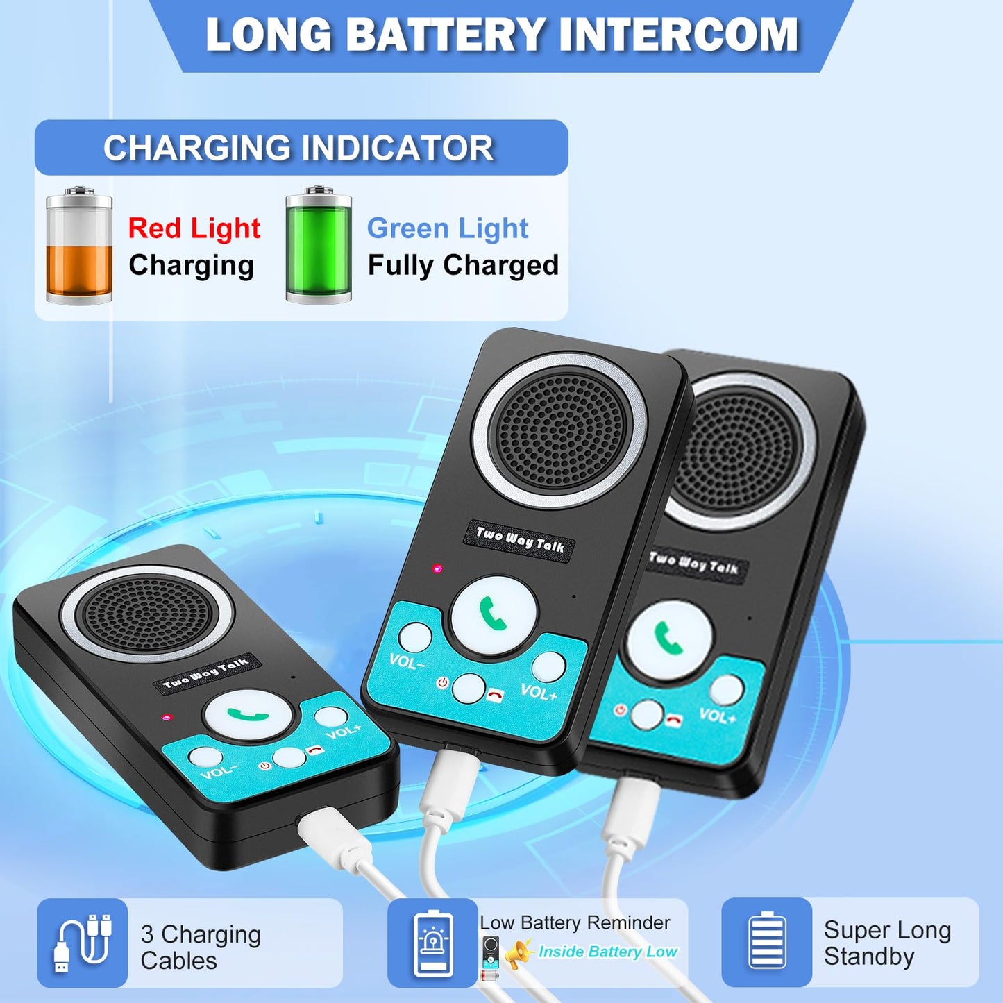 UHAXZ Intercoms Wireless for Home, Hands-Free Wireless Intercom, Long Range, 8 Volume Levels, 4 Chime Full Duplex 2 Way Intercoms System for House, Business(3 Intercoms Black)